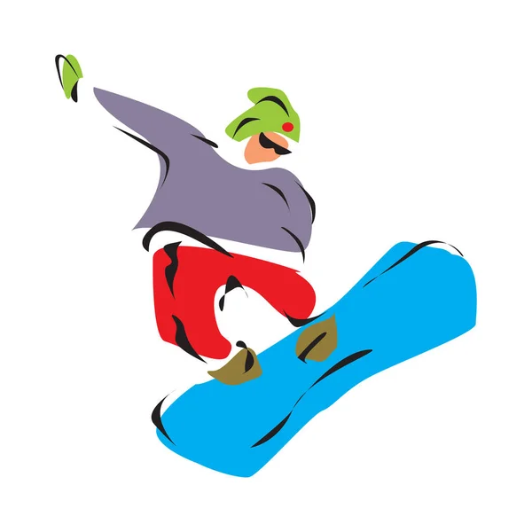 Snowboarder Jumping Sport Bianco — Vettoriale Stock