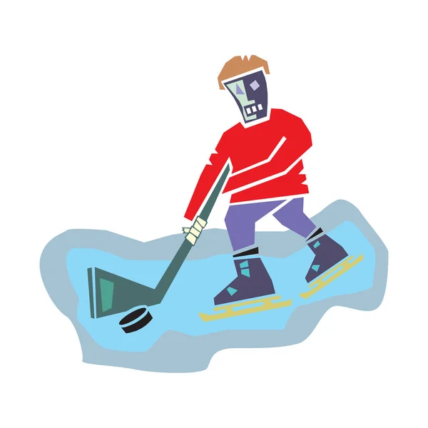 Garçon jouant au hockey sur glace sur fond blanc dans EPS10 — Image vectorielle