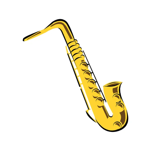 ( 영어 ) Golden saxophone on white background in cartoon style isolated vector Illustration — 스톡 벡터