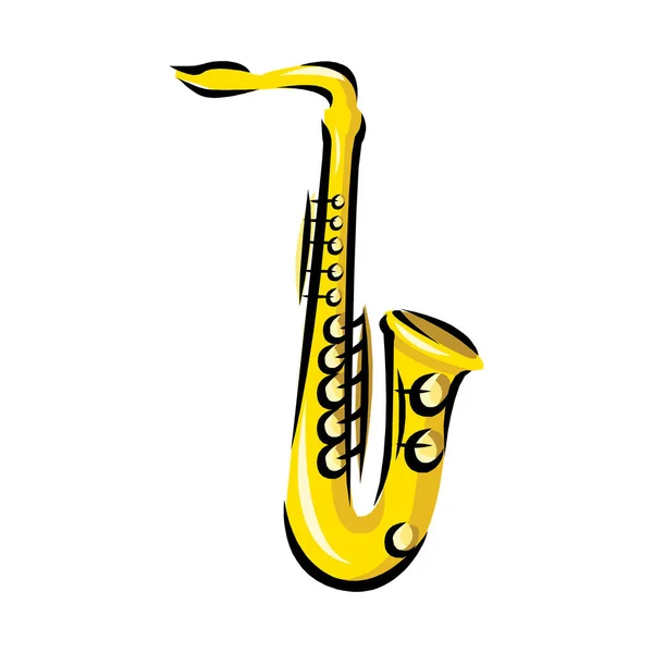 ( 영어 ) Golden saxophone on white background in cartoon style isolated vector Illustration — 스톡 벡터