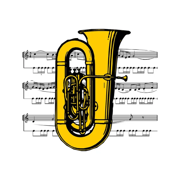Flat Design Tuba Wind Instrument Vector Illustration White Background — 스톡 벡터