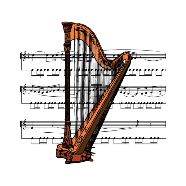 Harp Vektör Illüstrasyonu Beyaz Arkaplanda Izole Edildi — Stok Vektör