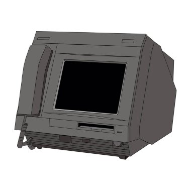 EPS10 beyaz arka planında monitör, klavye ve fare ile retro masaüstü beyaz bilgisayarı