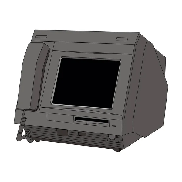 คอมพิวเตอร์สีขาวเดสก์ท็อปย้อนหลังที่มีจอภาพคีย์บอร์ดและเมาส์บนพื้นหลังสีขาวใน EPS10 — ภาพเวกเตอร์สต็อก
