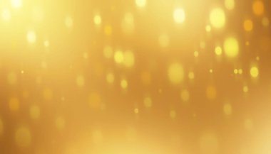 Hafif parlak ışık parçacıkları ve ılık sarı tonlara sahip soyut altın bokeh arkaplan, tatiller, lüks tasarım, kutlama ve modern sunumlar için zarif arkaplan.