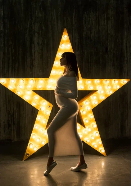 Silhouette di una bella donna incinta . — Foto Stock