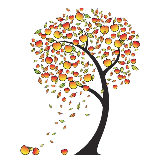 Яблоня осенью, векторная иллюстрация — стоковый вектор