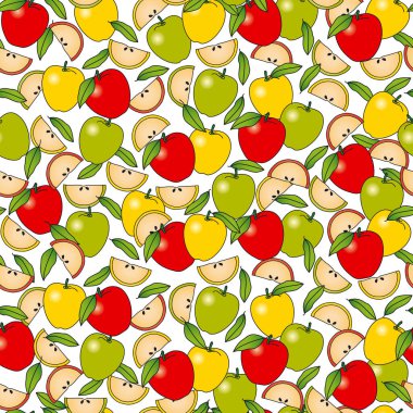 Elmaların arka planı. Kusursuz bir geçmişi var, beyaz. Clipping maskesiyle vektör illüstrasyonu.