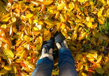 Ayak önyükleme sonbahar arka plan üzerinde bırakır
