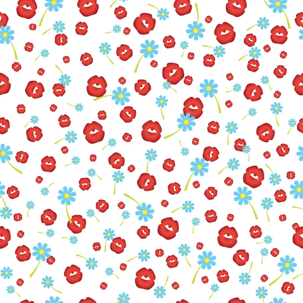 La caída de besos rojos y flores sin costuras de fondo. Ilustración vectorial . — Vector de stock