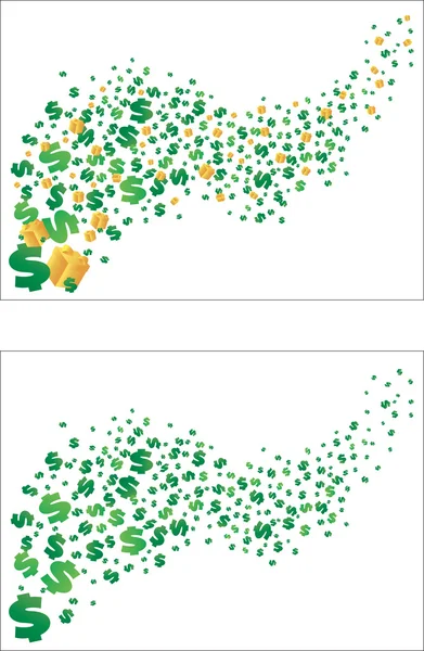 Dólares voladores y regalos. Vector — Vector de stock