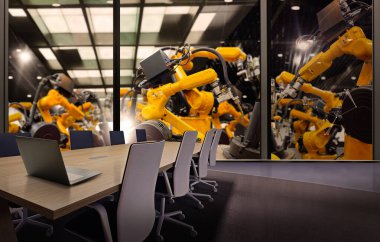 Fabrika Endüstriyel Mühendislik Ofisi. Akıllı fabrika endüstrisinde otomasyon robotu silah makinesi. Gerçek zamanlı izleme sistemi..