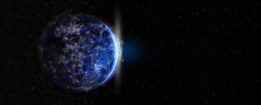 İnternet işi için iletişim teknolojisinin fotoğrafı. Dünya ve IOT 'da küresel iletişim ağı ve telekomünikasyon. Bu görüntünün elementleri NASA tarafından desteklenmektedir