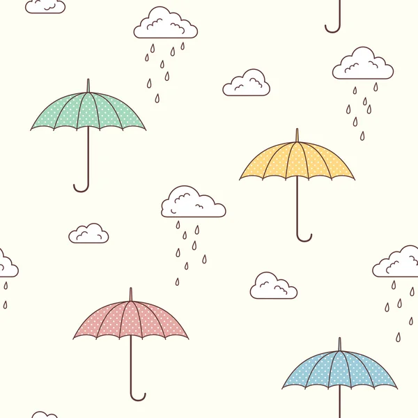 Umbrellas and rainy clouds background — Stock Vector