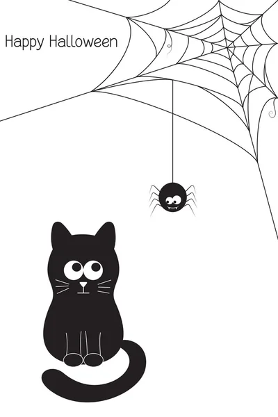 Halloween schwarze Katze und Spinne — Stockvektor