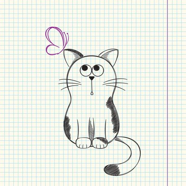 Gato con mariposa — Vector de stock