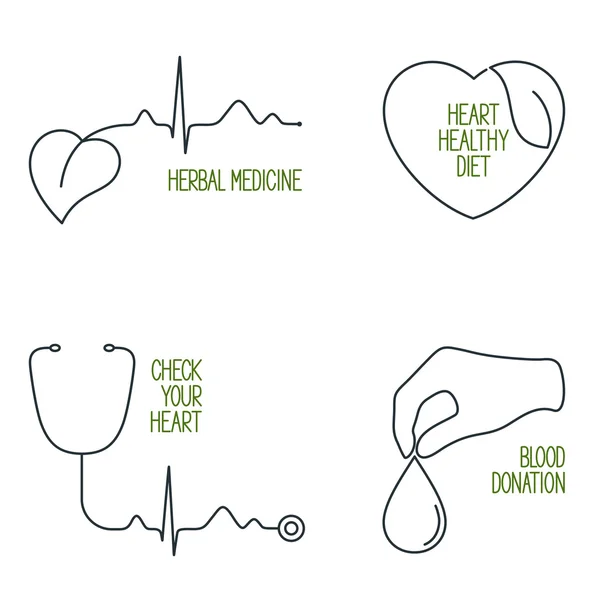 Set di icone della salute del cuore — Vettoriale Stock