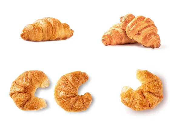 Állítsa Croissant Elszigetelt Fehér Hátterű Pékség Koncepció — Stock Fotó