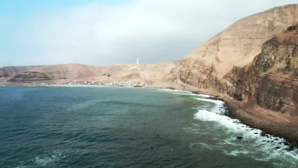 Lima Peru Listopadu 2020 Letecký Pohled Plážové Domy Přestávkových Vlnách — Stock video