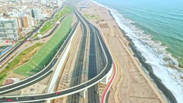 Vista Aerea Panoramica Dell Autostrada Costa Verde Costanera San Miguel — Video Stock