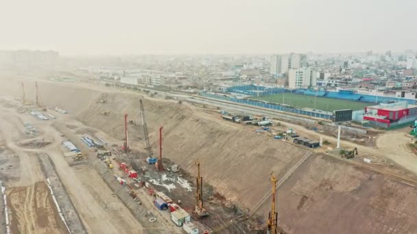 Lima Perú Junio 2019 Vista Aérea Construcción Carretera Costa Verde — Vídeo de stock