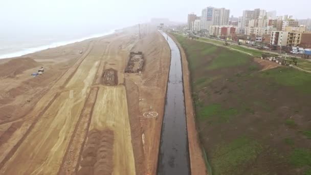 Lima Perú Junio 2019 Vista Aérea Construcción Carretera Costa Verde — Vídeo de stock