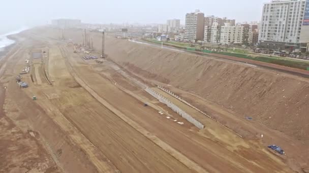 Lima Perú Junio 2019 Vista Aérea Construcción Carretera Costa Verde — Vídeo de stock