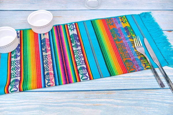 Peruvian Food Tablecloth Table Served Eat Selective Focus Traditional Food — Stock Photo, Image