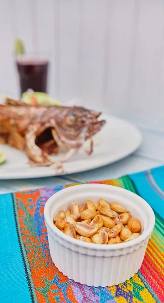 Peruvian Cuisine Cabrilla Frita Fried Fish Selective Focus — Stockfoto