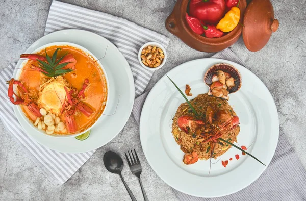 Comida Peruana Llamada Arroz Chaufa Con Mariscos Sopa Langostinos Chupe — Foto de Stock