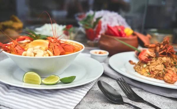 Comida Peruana Llamada Arroz Chaufa Con Mariscos Sopa Langostinos Chupe — Foto de Stock