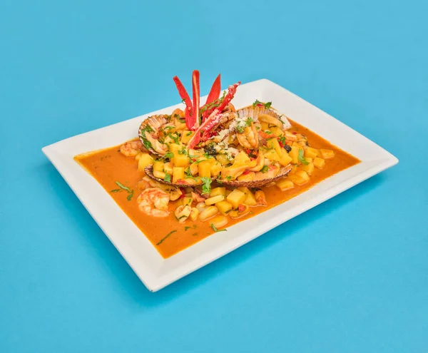 Comida Peruviana Picante Mariscos Con Arroz Mariscos — Foto de Stock