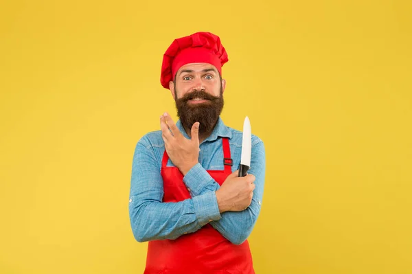 Professionelle Koch verwenden scharfe Messer langlebigen Edelstahl, kulinarisches Zubehör-Konzept — Stockfoto