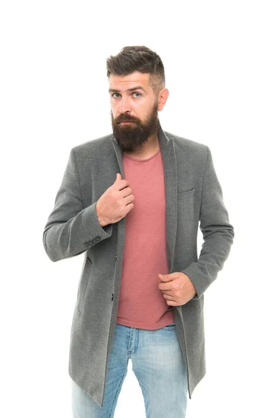 How do you like my style. Bearded hipster brutal person. Casual outfit. School of good manners. Tips and tricks handsome man. Attractive and handsome. Bearded and handsome. Self improvement concept — Stock Photo, Image