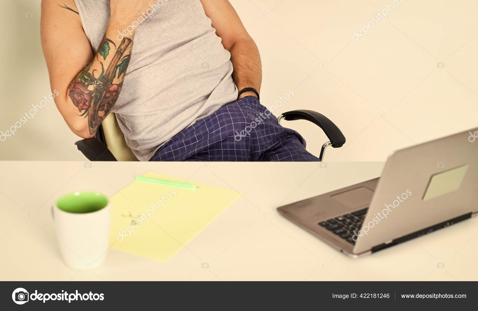 Man is watching pornography and masturbating. Man looking at adult video on laptop. Man masturbate concept. erotic and sex games image