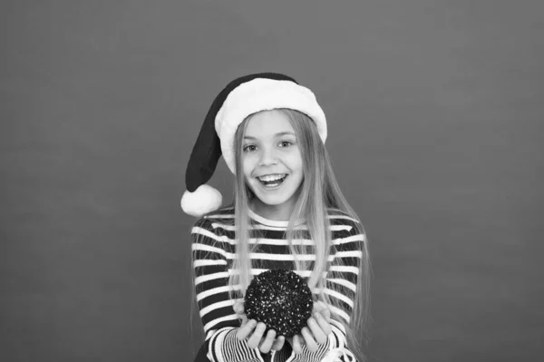Decor shop. santa kid decorative tree ball. feeling happy about xmas holiday. christmas shopping time. ready to celebrate new year. bring creativity to home decoration. Festive mood — Stock Photo, Image
