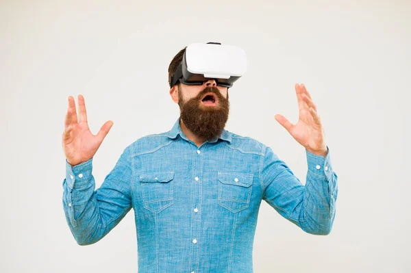 Cyber sport. Augmented reality. Enjoy game in 3D space. Game development. Digital technology. Living alternative life. Hipster play video game. Bearded man explore vr. Gamer concept. Gaming hobby — Stock Photo, Image