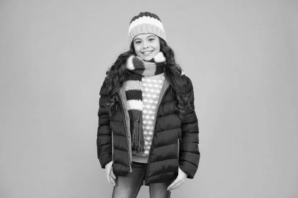 Female fashion. Children clothes shop. Designed for comfort. Fashion girl winter clothes. Fashion trend. Fashion coat. Warming up. Casual winter jacket more stylish have more comfort features — Stock Photo, Image