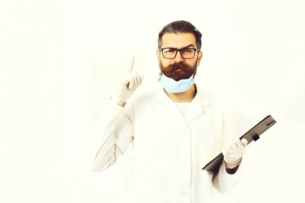 Bearded brutal caucasian doctor or postgraduate student — Stock Photo, Image