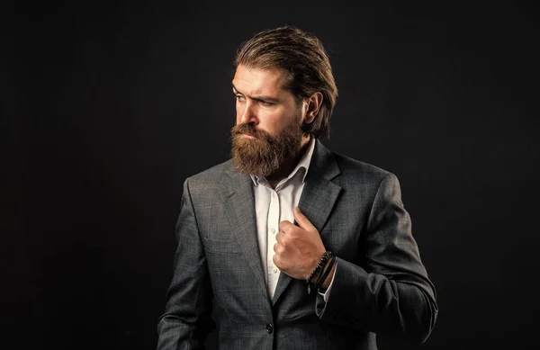 Gentleman set. brutal businessman with perfect beard and moustache. real boss in vest. mature bearded man. confidence and charisma. handsome man wear office suit. male beauty and fashion — Stock Photo, Image