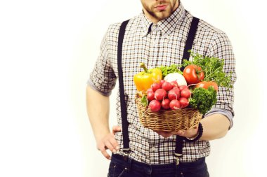 Taze turplu çiftçi, domates, maydanoz, mantar ve biber.