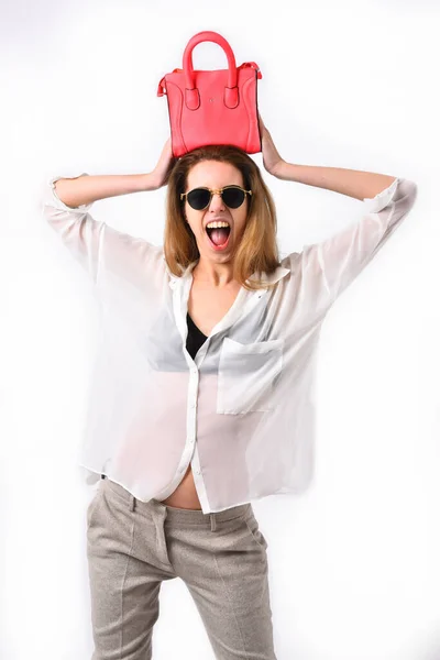 Girl in sunglasses with happy and excited face — Stock Photo, Image