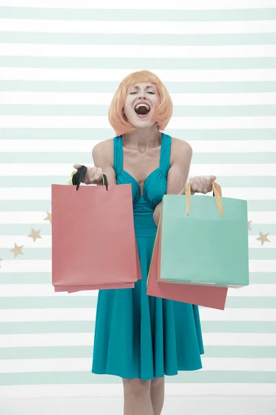 Fashion. Black Friday sales, copy space. Last preparations. big sale in shopping mall. Crazy girl with shopping bags. happy woman go shopping. Happy shopping online. Happy holidays. Heavy bags