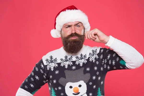 Santa Claus vousatý muž přeje šťastný nový rok a veselé Vánoce dovolená připravena oslavit večírek se zábavou a radostí plnou vánočních dárků, zima — Stock fotografie