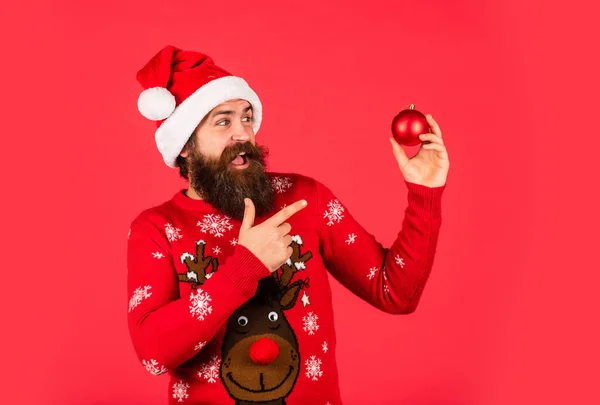 Run xmas party. Winter inspiration. New year party decor. Decor shop sales. Prepare for holiday. Ready to celebrate. Bearded man hold christmas decoration. Decorate your home. Organise party — Stock Photo, Image
