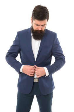 Ciddi motivasyona sahip bir girişimci. Profesyonel bir uzman. Başarılı bir iş adamı iyi giyimli görünüyor. İş adamları. Kendine güvenen iş adamı yakışıklı, sakallı, resmi takım elbiseli adam. İş adamı kavramı