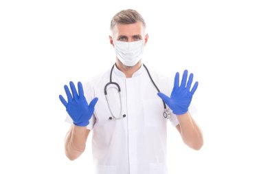Ellerin temiz. Koronavirüs salgınında hijyen. Bilim adamı virüs aşısı yarattı. Salgın karantina salgını. Coperid-19 ve sağlık hizmetleri. Solunum maskeli adam. Güvenlik kostümlü terapist.