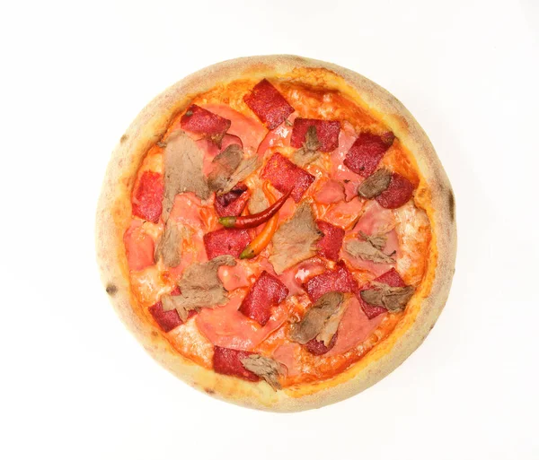 Pizza americana com bordas crocantes. Leve comida com pimenta — Fotografia de Stock