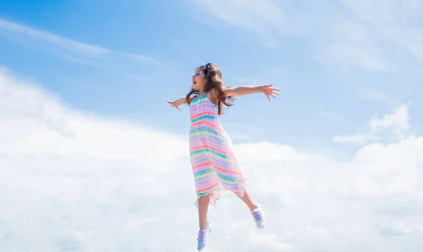 Cute kid in dress feel freedom, free — Stock Photo, Image