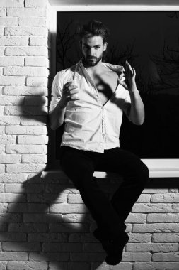 Yakışıklı, sakallı, maço, seksi adam.